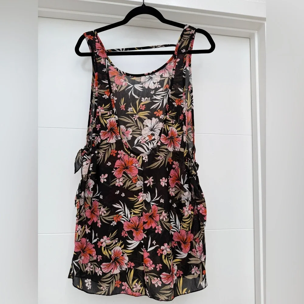 Xhilaration Side Tie Black Floral Lightweight Swim Coverup Dress Vacation Size S - Picture 8 of 10